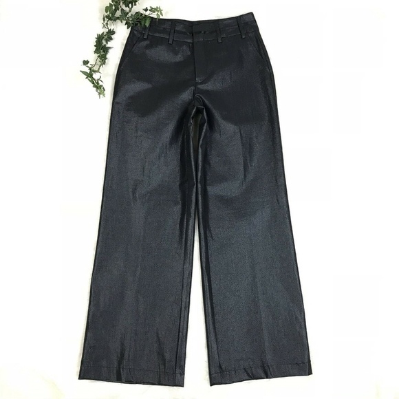 2B Rych Wide Leg Gray Metallic Shiny Dress Pants 4 - Picture 2 of 7